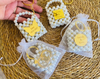 Miniature Bag Keychain With Pearl Design, Bridal Shower Favor, Party Favors for Bridesmaids, Handmade Bag Keychains, Wedding Chocolate Favor