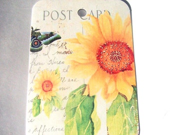 Sunflower Gift Tags-Set of 6-Yellow Flowers-Garden Tags-Cottage Style-Stationary-Junk Journals-Scrapbooks-_ Crafting-Handmade-Siriusfun
