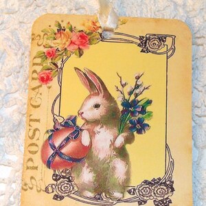 Spring Bunny Tags Set of 4 Vintage Bunny Gift Tags Easter Bunny Strawberry Bunny Garden Bunny Cottage Chic Thank Yous image 2