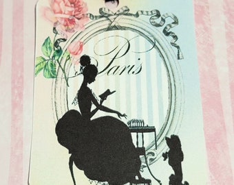 Silhouette Tags-Set of 6-Vintage Look-French Silhouettes-Portraits-Silhouette Couple-Stationary-Junk Journals-Scrapbooks-Handmade-Sirius Fun