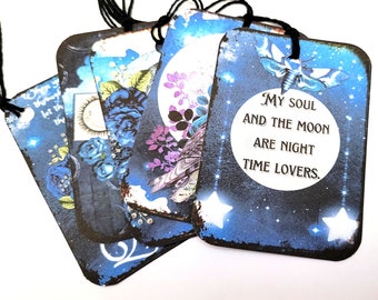 Blue Moon Tags-Set of 9-Moon Phases-Positive Text -Mystical Moon-Gift Tags-Owl Tags- Junk Journals-Scrapbooking- Cards-Handmade-Sirius Fun