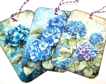 Hydrangea Tags 1-Set of 9-Purple Flowers-Blue Flowers-Garden Tags-Stationary-Junk Journals-Scrapbooking-Crafts-Handmade-Sirius Fun