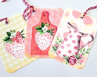 Strawberry Tags-Gift Tags-Set of 8-Berry Tags-Junk Journaling-Scrapbooking-Cottage Chic-Red Berries-Spring Berry-Handmade-Sirius Fun