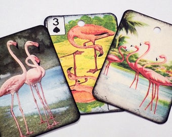 Pink Flamingo Tags-Set of 9-Gift Tags-Pink Bird Tags-Florida Theme-Vintage Look-Cottage Chic-Stationary-Junk Journals-Scrapbooking-Tropical