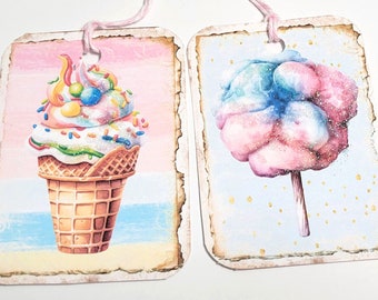 Dessert Tags-Set of 8-Cottage Style-Ice Cream-Cotton Candy-Cookie Tag-Pie Tag-Stationary-Junk Journals-Scrapbooks-Crafts-Handmade-Sirius Fun