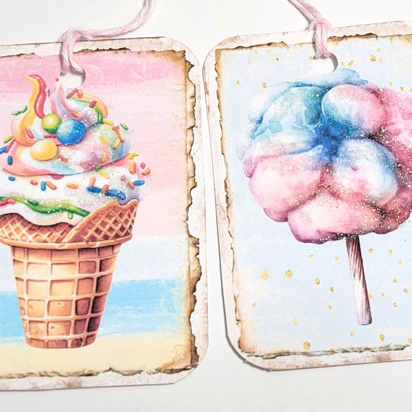 Dessert Tags-Set of 8-Cottage Style-Ice Cream-Cotton Candy-Cookie Tag-Pie Tag-Stationary-Junk Journals-Scrapbooks-Crafts-Handmade-Sirius Fun