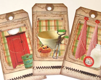 Country Kitchen Tags-Set Of 6-Vintage Kitchen--Country Chic-Nostalgic Tags-Junk Journals-Scrapbooks-Card Making-Handmade-Sirius Fun