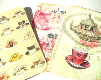 Tea Time Tags-Set of 6-Vintage Look-Tea Cups-Chinese Tea-Tea Merchant-Tea Lovers-Cottage Style-Shabby -Junk Journals-Scrapbooks-Handmade