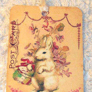 Spring Bunny Tags Set of 4 Vintage Bunny Gift Tags Easter Bunny Strawberry Bunny Garden Bunny Cottage Chic Thank Yous image 4