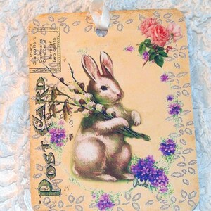 Spring Bunny Tags Set of 4 Vintage Bunny Gift Tags Easter Bunny Strawberry Bunny Garden Bunny Cottage Chic Thank Yous image 3