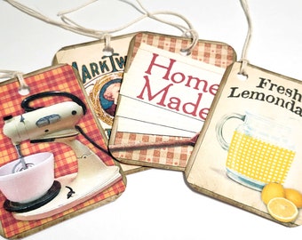 Cooking Tags-Set of 8-Retro Kitchen-Farmhouse Style-Food Tags-Home Cooking-Rustic Kitchen-Junk Journals-Scrapbooks-Handmade-Sirius Fun