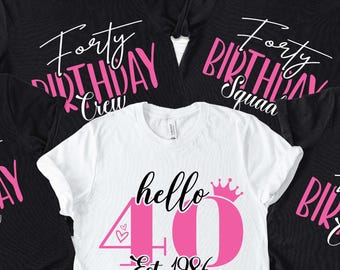 Pacchetto SVG PNG per il compleanno di Hello Fifty: design per magliette per la festa del 40° anniversario (download digitale)