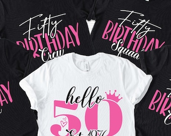 Hello Fifty Birthday SVG Bundle: 50th Party Shirt Designs (Digital Download)