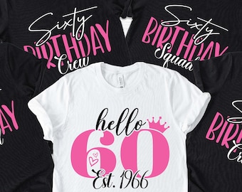 60th Birthday SVG PNG Bundle: "Hello Sixty" Shirt Designs (Digital Download