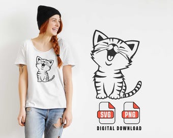 SVG de gatito kawaii, adorable clipart de gato, archivo de corte para Cricut (descarga digital)