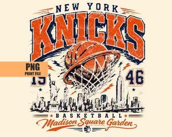 File PNG per stampa a sublimazione dei Knicks, design grafico di basket dei New York Knicks in formato PNG, download digitale con sfondo trasparente.