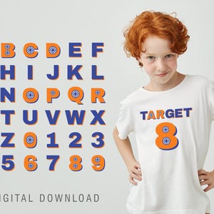 Nerf Birthday Alphabet SVG, Fun Shooting Game Shirt Design, Custom Age Target, Digital Download