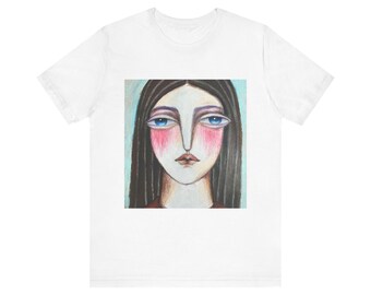 Melancholy Portrait Tee | Hand-Painted Girl Face Art T-Shirt