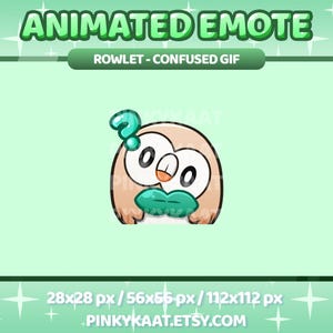 Emote animado de Rowlet confundido: Twitch/Discord/Kick (Descarga instantánea)