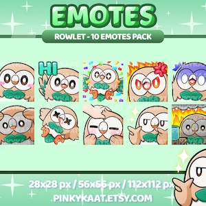 Rowlet - 10 Emotes Pack for Twitch, Discord, Youtube (Instant Download)