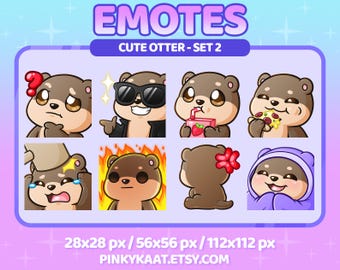 Conjunto de emoticonos de nutria n.º 2, recursos kawaii para Twitch/Discord (descarga digital)