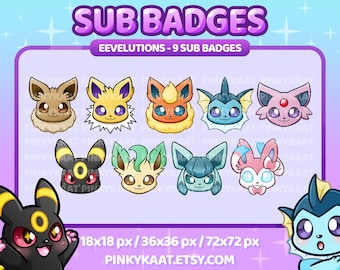 Pacote de 9 emblemas de subscritor para Eeveelutions: Twitch, Discord, YouTube, Kick (Download instantâneo)