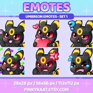 Chibi Umbreon 6 Emotes Pack for Twitch / Discord / Tik Tok / Youtube / Kick / Ready to use / Instant Download - Cute, Chibi, Kawaii