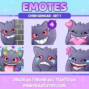 Chibi Gengar 6 Emotes Pack for Twitch / Discord / Tik Tok / Youtube / Kick / Ready to use / Instant Download - Cute, Chibi, Kawaii
