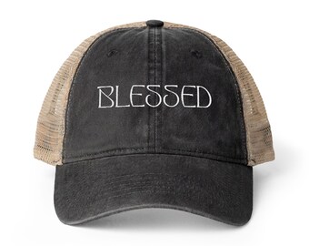 Blessed paardenstaarthoed voor dames | Christelijke baseballpet | Op geloof geïnspireerde hoed | Pet met verweerd mesh op de achterkant | Cadeau voor vrouwen | Faith-kleding
