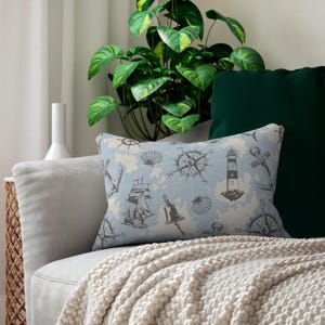 Nautical Spun Polyester Lumbar Pillow Coastal Decor Lighthouse & Anchor Design Perfect for Home or Boat, Gift for Sailors Summer Vibes