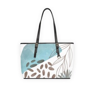 Tuquoise Mod Print PU Leather Shoulder Bag Botanical Style Tote Bag Fashion Accessory Gift for Her Stylish Handbag Eco Friendly Purse