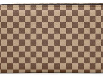 Brown Checkered PU Leather Zipper Wallet Stylish Checkered Cardholder Vegan Leather Coin Purse Small Zipper Wallet for Women