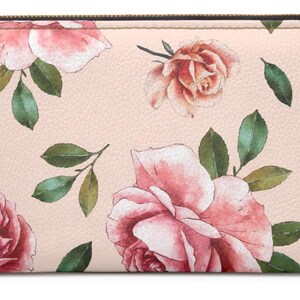 Rose Print Zipper Wallet Chic Rose Print Wallet for Women Stylish Zip Wallet Perfect Gift for Mother&#39;s Elegant Floral Purse Fashionable