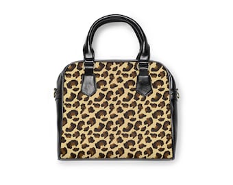 Bolsa de ombro com estampa de leopardo, bolsa tote moderna, couro PU.