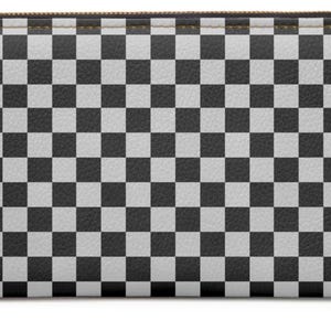 Cartera elegante con cremallera y cuadros negros, elegante cartera para uso diario, regalo único para cumpleaños, accesorio de moda, organizador de viajes.