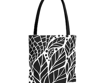 Boho Leaf Print Tote Bag: Eco-Friendly Polyester Shopping Bag