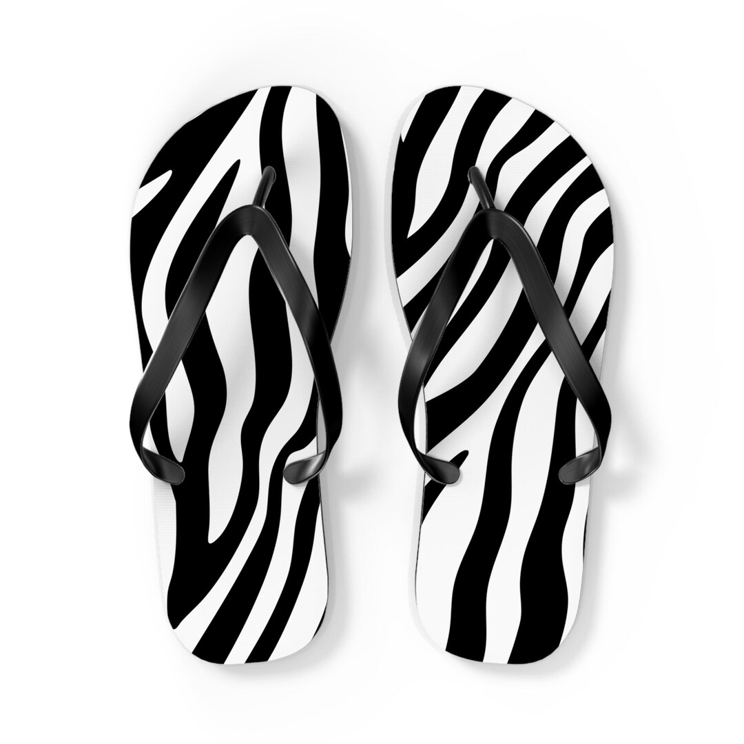 Zebra Print Flip Flops: Black and White Animal Stripe Beach Sandals - Etsy