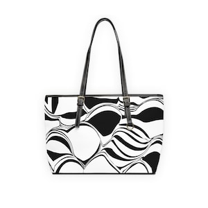 Modern PU Leather Shoulder Bag, Trendy Tote for Everyday Use, Stylish Handbag, Gift for Her, Black and White Abstract Design