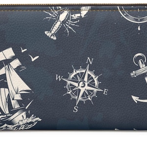 Nautische Reißverschluss-Mappe Geldbörse Sailor's Geldbörse Ocean-Themed Accessoire Reiseveranstalter Geschenke für Seeliebhaber Meer Damen Geldbörsen