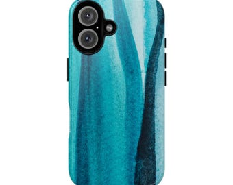 Blauwgroen telefoonhoesje met aquarelstrepen | Stevige hoes