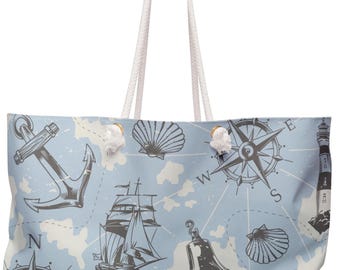 Nautical Weekender Tote Bag: Oversized Beach Travel Bag