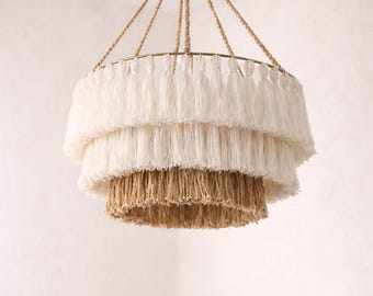 Boho Fringe Chandelier, Tiered Pendant Light, Tassel Lamp Shade, Nursery Decor