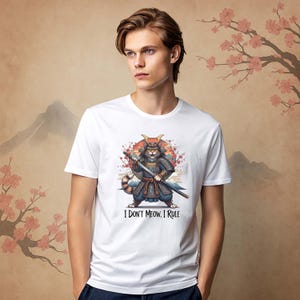 サムライキャットTシャツ、ニャーニャー言わないで、ルールTシャツ、おもしろ忍者猫シャツ、日本の戦士猫トップス、アニメスタイルの戦士猫猫グラフィックTシャツギフト