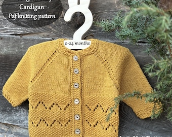 Patrón de punto para cárdigan de bebé / Raglán de arriba hacia abajo, desde recién nacido hasta 24 meses (patrón en PDF en inglés) - Marigold