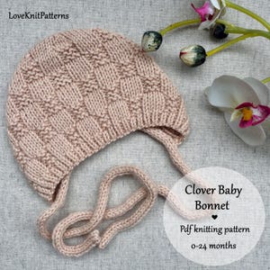 Baby Bonnet Knitting Pattern | 0-24 Months, I-Cord Ties (PDF Pattern) | Clover
