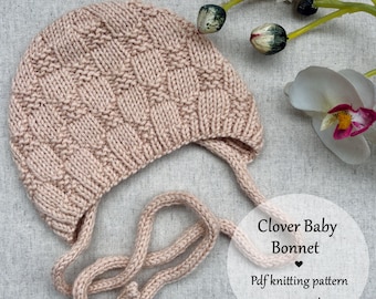 Baby Bonnet Knitting Pattern | 0-24 Months, I-Cord Ties (PDF Pattern) | Clover