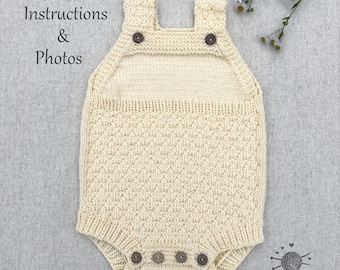 Baby Romper Knitting Pattern Photo Tutorial PDF, Newborn Onesie Beginners, Easy Bottom Up Baby Jumpsuit, 0-12 Months (in English) - Hazelnut