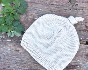 Top Knot Baby Hat Knitting Pattern, Newborn to 36 Months, Easy DK Weight Beanie, PDF Instant Download