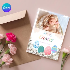 carte photo de Joyeuses Pâques | voeux de Pâques personnalisés | pour les Fêtes en famille personnalisée | Téléchargement numérique imprimable DIY