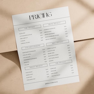 Price List Template Canva, Editable Hair Salon Price List, Small Business DIY Printable Price Sheet, Instagram Pricing List Template Aa